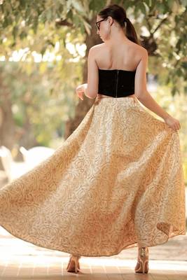 Blossom Golden Embroidered Flaired Long Skirt 3