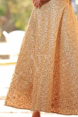Blossom Golden Embroidered Flaired Long Skirt 4