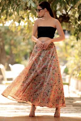Eyelet Digital Printed Flaired Long Skirt 1