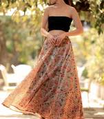Eyelet Digital Printed Flaired Long Skirt