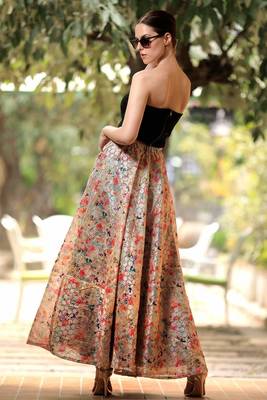 Eyelet Digital Printed Flaired Long Skirt 3