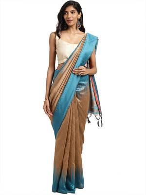 Beige woven art silk saree with blouse 1