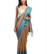 Beige woven art silk saree with blouse