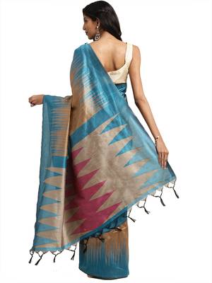 Beige woven art silk saree with blouse 2