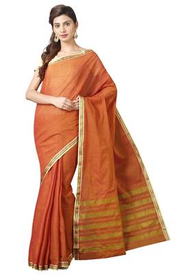 Orange woven cotton saree with blouse 1