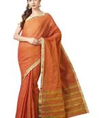 Orange woven cotton saree with blouse