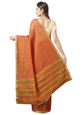 Orange woven cotton saree with blouse 2