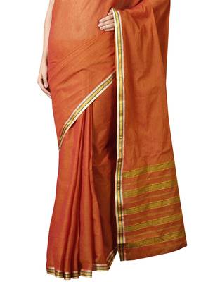 Orange woven cotton saree with blouse 4