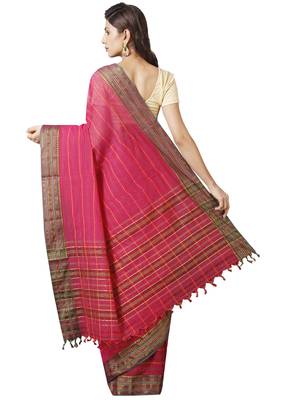 Pink woven cotton saree with blouse 2