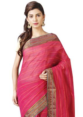 Pink woven cotton saree with blouse 3