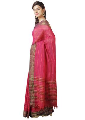 Pink woven cotton saree with blouse 5