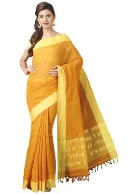 Yellow woven cotton saree with blouse 1