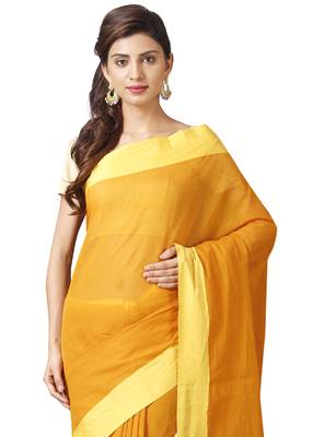Yellow woven cotton saree with blouse 3
