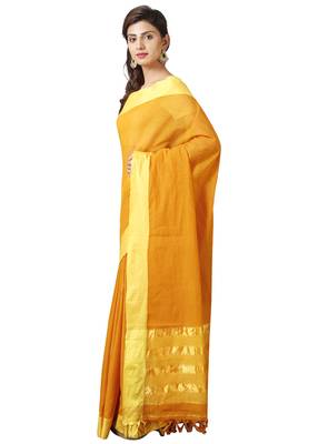 Yellow woven cotton saree with blouse 5