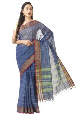 Purple woven cotton saree with blouse 1