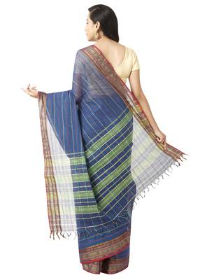 Purple woven cotton saree with blouse 2