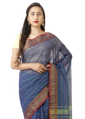 Purple woven cotton saree with blouse 3
