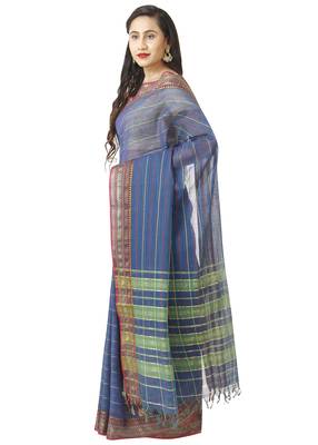 Purple woven cotton saree with blouse 5
