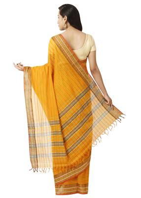 Yellow woven cotton saree with blouse 2