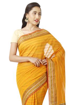 Yellow woven cotton saree with blouse 3