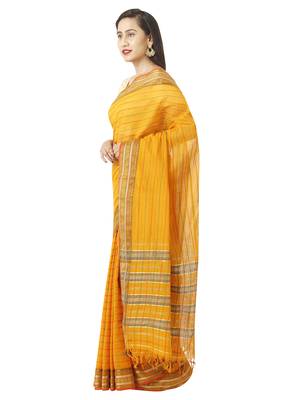 Yellow woven cotton saree with blouse 5