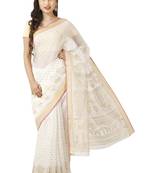 White printed cotton saree with blouse