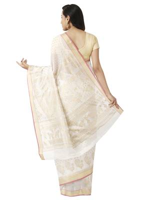 White printed cotton saree with blouse 2
