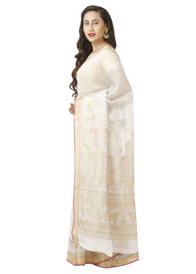 White printed cotton saree with blouse 5