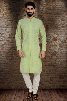Green Stylish And  Fancy Lucknowi Embroidery Kurta Pyjama 1