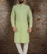 Green Stylish And  Fancy Lucknowi Embroidery Kurta Pyjama