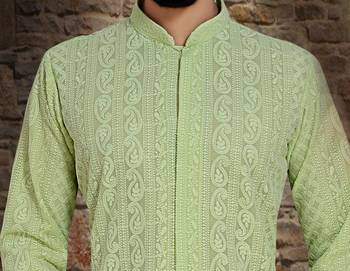 Green Stylish And  Fancy Lucknowi Embroidery Kurta Pyjama 2