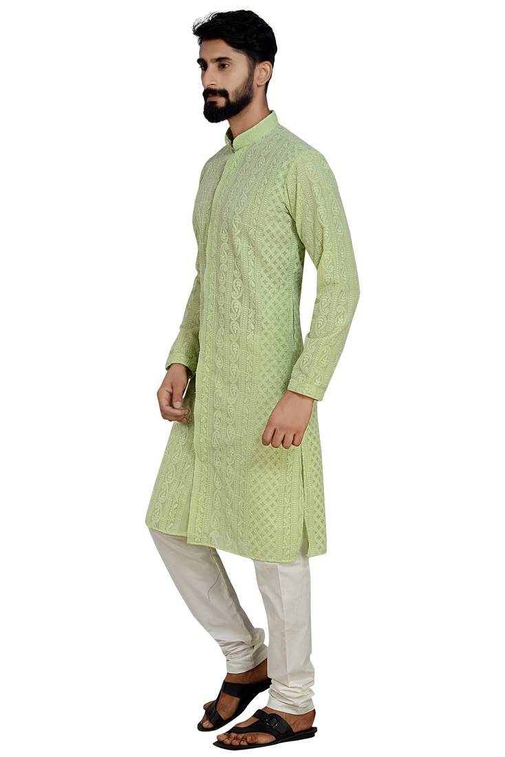 Green Stylish And  Fancy Lucknowi Embroidery Kurta Pyjama