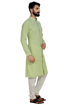 Green Stylish And  Fancy Lucknowi Embroidery Kurta Pyjama 4