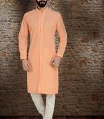 Peach Stylish And  Fancy Lucknowi Embroidery Kurta Pyjama
