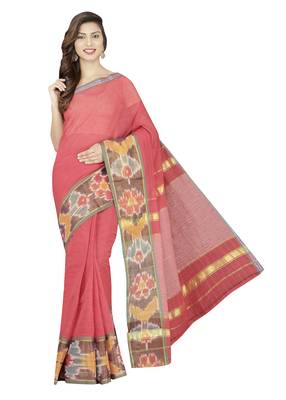 Maroon woven cotton saree with blouse 1