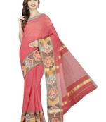 Maroon woven cotton saree with blouse