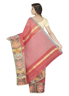 Maroon woven cotton saree with blouse 2