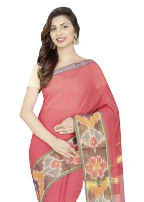 Maroon woven cotton saree with blouse 3