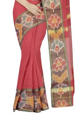 Maroon woven cotton saree with blouse 4