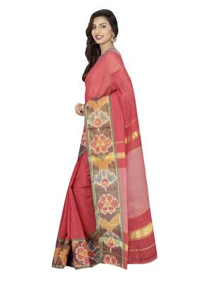 Maroon woven cotton saree with blouse 5