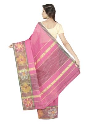 Pink woven cotton saree with blouse 2