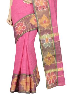 Pink woven cotton saree with blouse 4