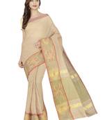 Beige woven cotton saree with blouse