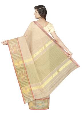 Beige woven cotton saree with blouse 2