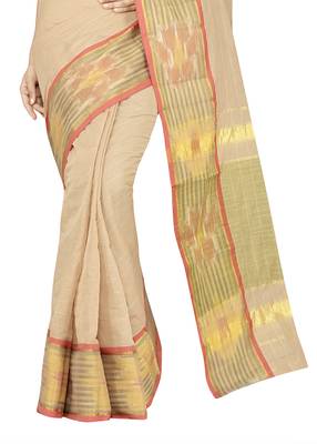 Beige woven cotton saree with blouse 4