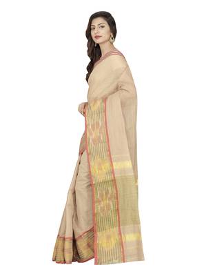 Beige woven cotton saree with blouse 5