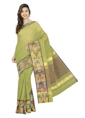 Green woven cotton saree with blouse 1