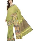 Green woven cotton saree with blouse
