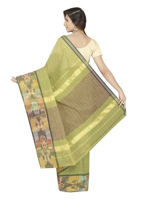 Green woven cotton saree with blouse 2