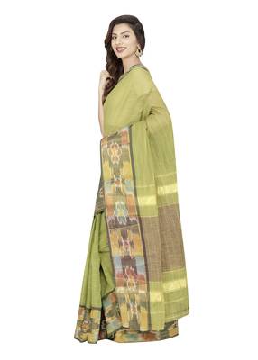 Green woven cotton saree with blouse 5